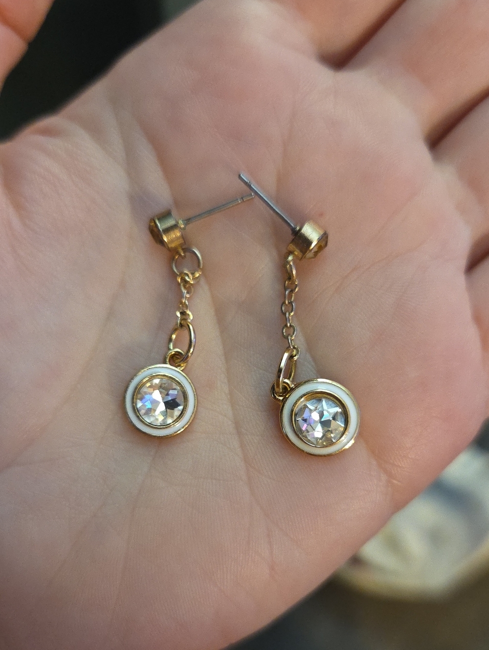 Gold Drop Crystal Stud Earrings - White Crystal